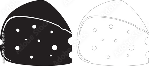 Solid black silhouette and outline of a cheese wedge