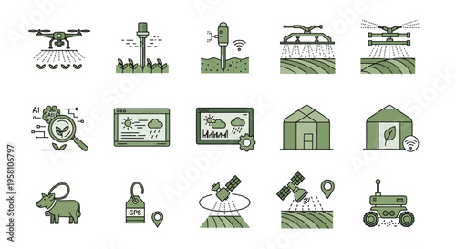 Smart Farming Technology Icon Set Collection