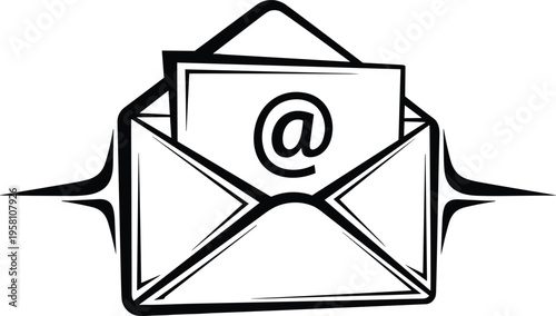 Email envelope with at symbol icon representing digital communication and electronic message delivery
