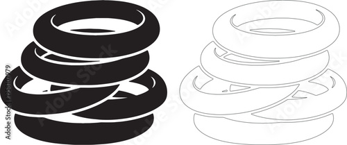 Stacked black tire silhouettes and outline white