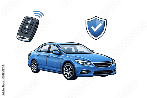 Car Security System with Remote Key and Shield Icon – Vehicle Protection Concept Illustration isolated on transparent background