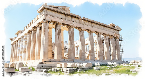 The majestic Parthenon temple on the Acropolis of Athens, Greece, under a clear blue sky, showcasing ancient Greek architecture and historical significance.