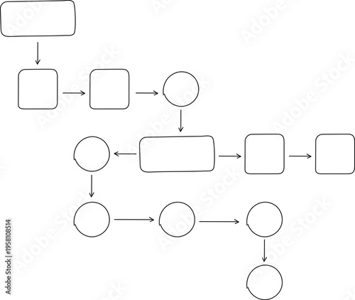 Business Process Hand-Drawn Vector Illustration, Workflow Automation Flowchart, Management System Framework, Business Development and Strategy
