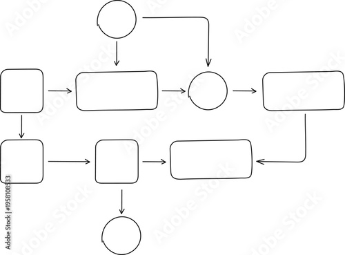 Business Process Hand-Drawn Vector Illustration, Workflow Automation Flowchart, Management System Framework, Business Development and Strategy