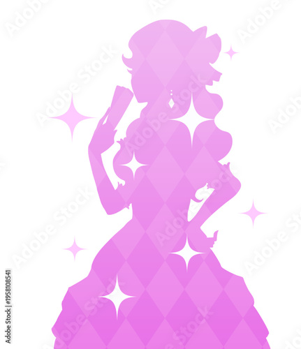 ドレスを着た悪役令嬢風の女性シルエットイラスト