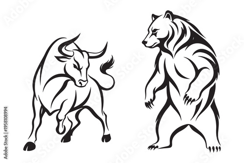 bull and bear fight illustration