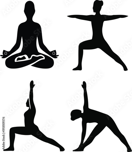 Woman yoga practicing in pregnancy black silhouette vector illustration