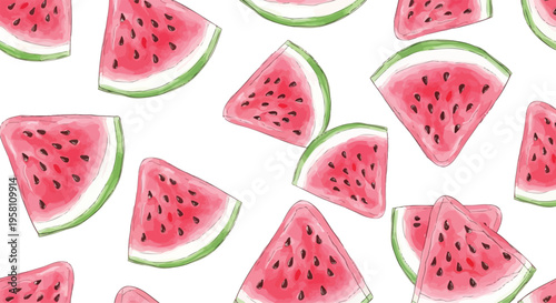 Deliciously Refreshing Watercolor Slices of Juicy Watermelon - A Vibrant Summer Fruit Pattern