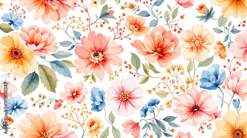 Charming floral watercolor border surrounding a soft writing space