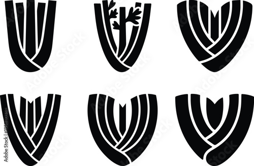 Set of Minimalist black celery heart silhouette vector icon