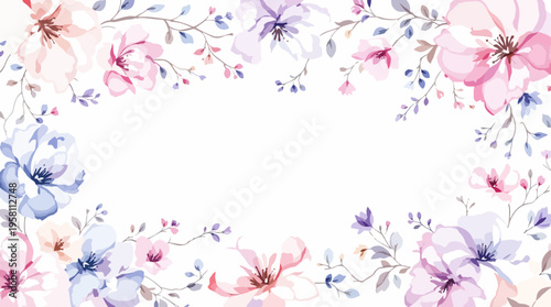 Gentle floral wreath style border featuring roses and leaves in watercolor, perfect for invitations and elegant announcements