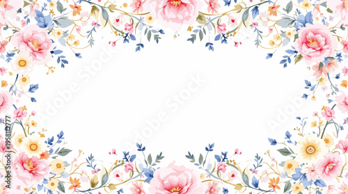 Soft watercolor blossoms arranged in a graceful border, perfect for feminine designs, wedding stationery, and artistic backgrounds