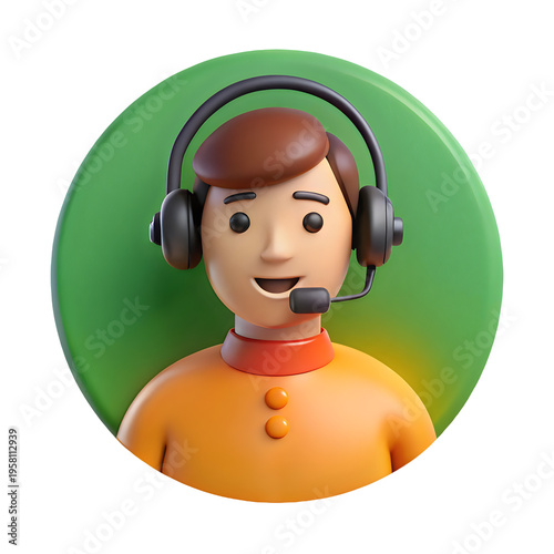 3d cartoon character wearing a headset on green background for customer support or call center concept isolated on transparent background