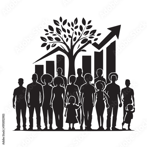 Black Community growth Silhouette Vector, High Quality Illustration on White Background