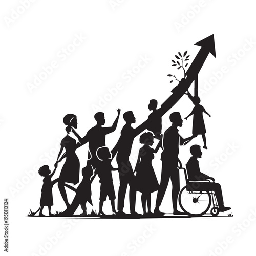 Black Community growth Silhouette Vector, High Quality Illustration on White Background