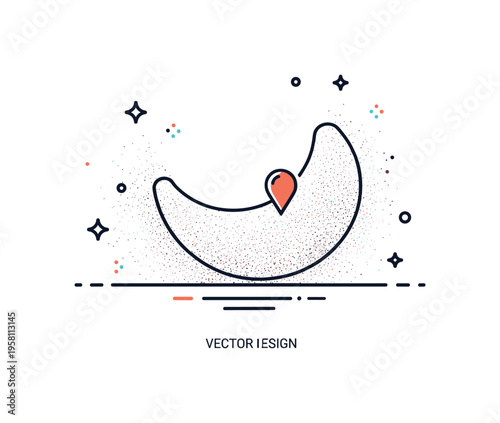 Grainy texture design accent where a curved abstract shape is surrounded by a soft halo of tiny scattered particles. The scene captures the aesthetic of modern