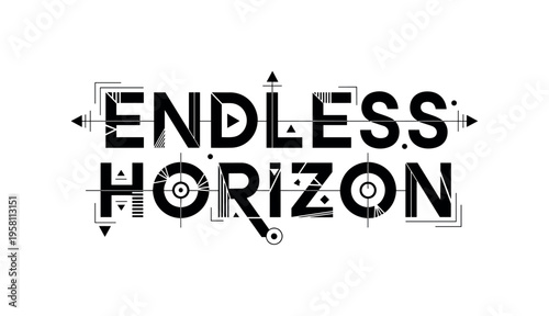 Endless Horizon. lettering and all elements in black. Vector style. AWhite background. Pure white background. Perfect isolation and visual consistency.