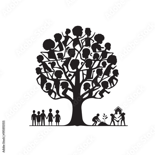 Black Community growth Silhouette Vector, High Quality Illustration on White Background