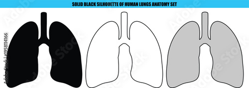 Three human lung anatomy silhouettes black white gray