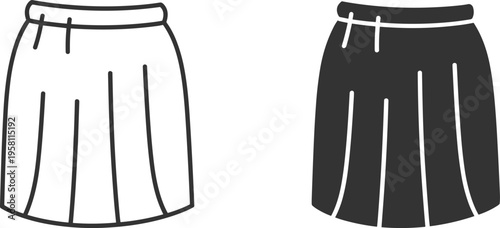 Women skirt clothing icon set, casual fashion apparel symbol with pleated skirt design for clothing store and style