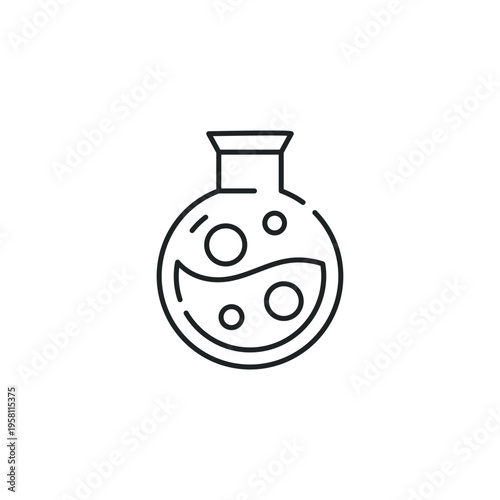Line Art Illustration of Laboratory Flask with Yin Yang Symbol.
