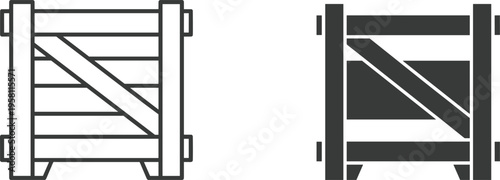 Wooden crate icon set, cargo shipping box vector illustration, outline and solid warehouse storage container isolated packaging symbol