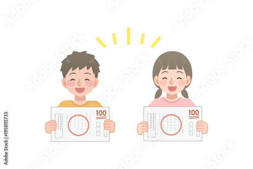 テストで100点が取れて喜ぶ小学生のイラスト