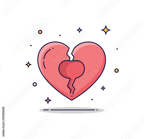 Emotional void symbol a broken heart shell with a hollow center and a subtle shadow suggesting depth, capturing the feeling of emptiness after emotional pain.