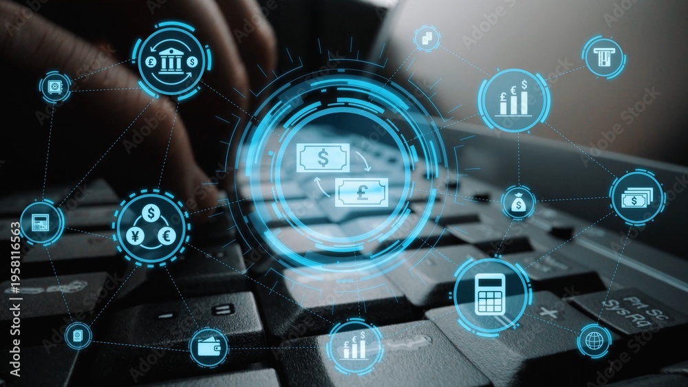 Naklejka premium Currency exchange and fintech innovation in global money transfer, digital currency conversion, secure currency exchange platforms, and next-generation money exchange technologies. Funnel
