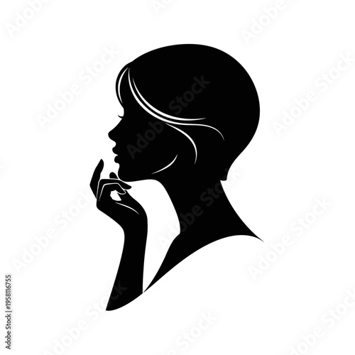 Woman profile silhouette with bob hair thinking