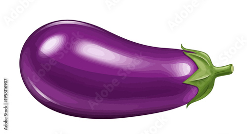 Whole purple eggplant with green stem isolated on white