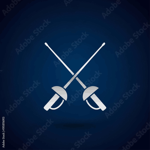Two crossed fencing foils on dark blue background