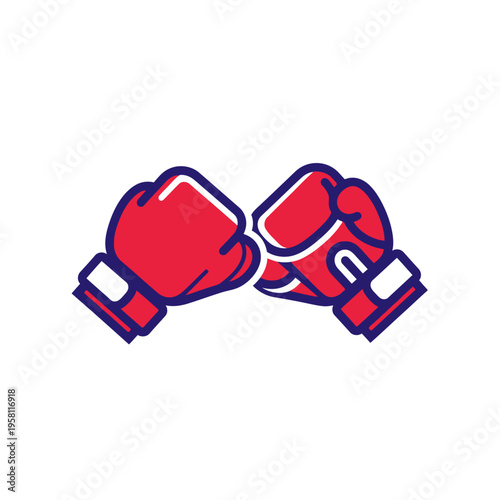 Two red boxing gloves clashing or touching on white background