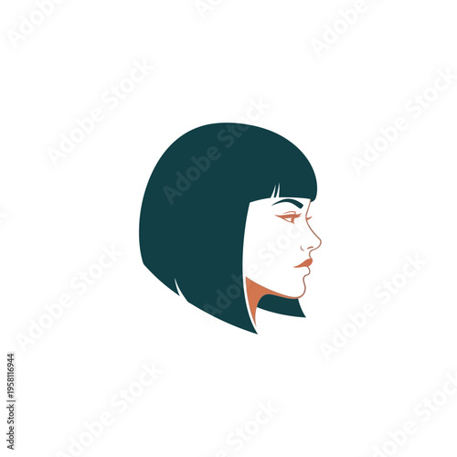 Stylized woman profile with bob haircut and bangs illustration