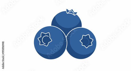 Three fresh blueberries flat vector illustration on white background