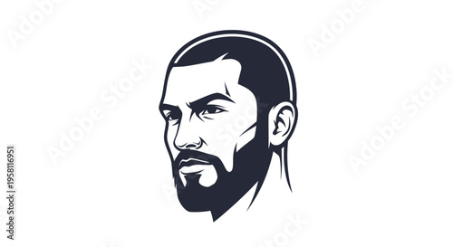 Stylized portrait of serious man with beard and short hair