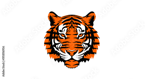 Stylized orange and black tiger head illustration on white background