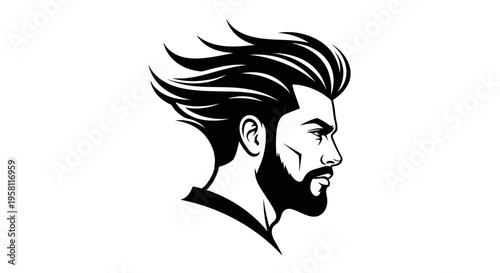 Stylized profile of a bearded man with modern haircut