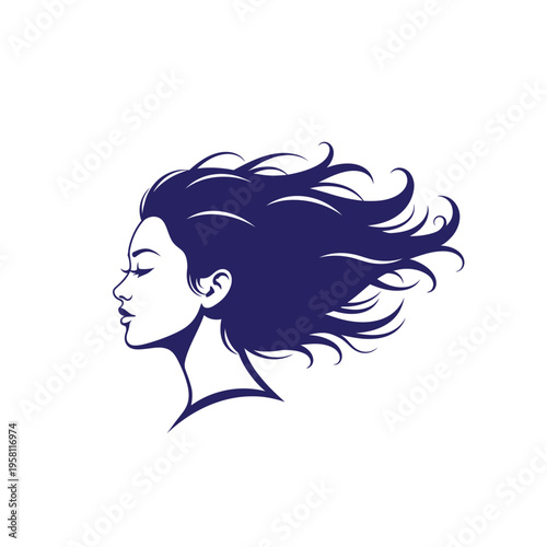Stylized woman profile illustration with long flowing hair