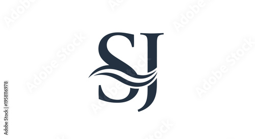 Stylized SJ monogram logo with wave element design