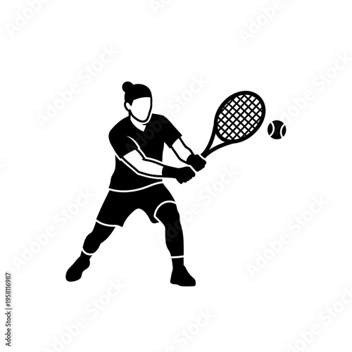 Tennis player hitting ball with racket minimalist icon