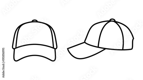 Two baseball caps depicted in a simple black and white silhouette