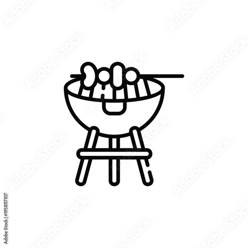 Line Drawing of Barbecue Grill with Skewers.