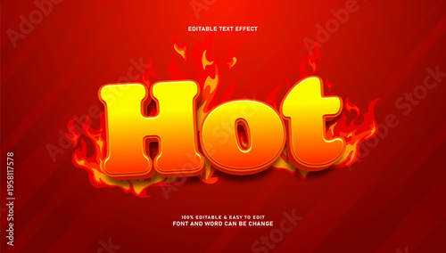 Hot Fire Editable Text Effect with Flame Illustration on Red Background