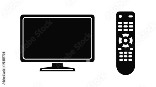Black television and remote control depicted as a striking silhouette