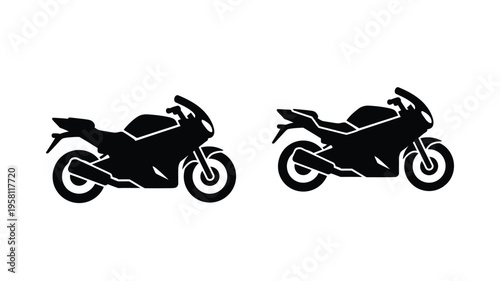 Two black motorcycle silhouettes showcase dynamic sportbike design silhouette