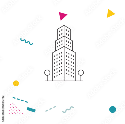 Modern building with colorful decorations and geometric shapes