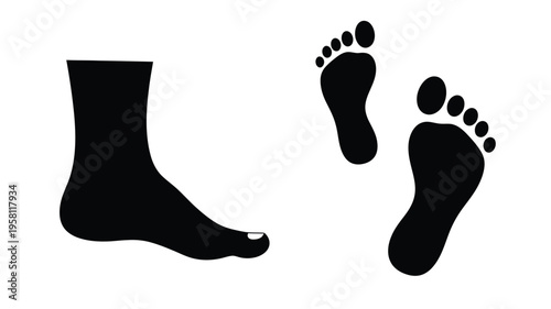 Footprints in a row simple black shapes against white silhouette