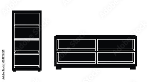 Black furniture set including a bookcase and cabinet simple silhouette