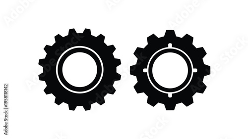 Two black gear icons presented as a striking simple silhouette